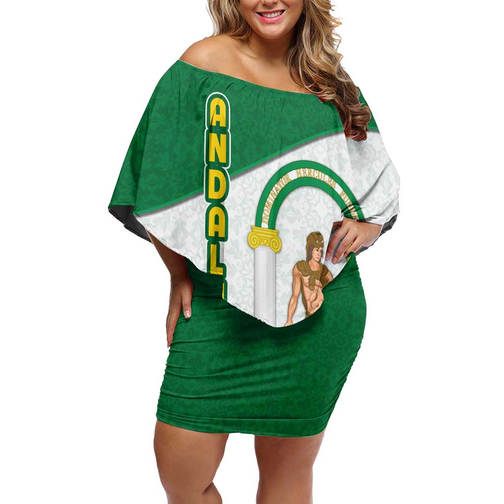 Andalusia Flag Family Matching Off Shoulder Short Dress and Hawaiian Shirt Autonomous Community of Spain - Wonder Print Shop