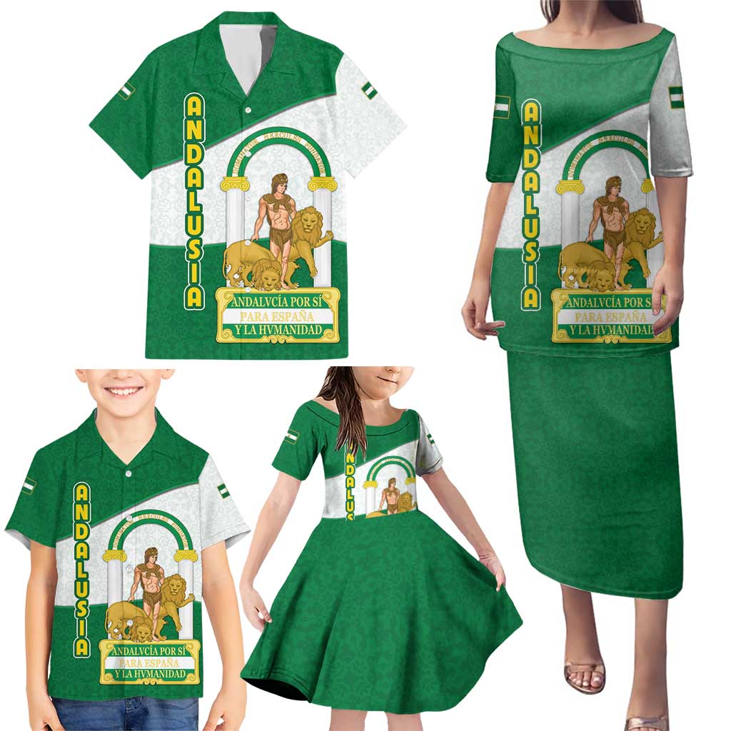 Andalusia Flag Family Matching Puletasi and Hawaiian Shirt Autonomous Community of Spain - Wonder Print Shop