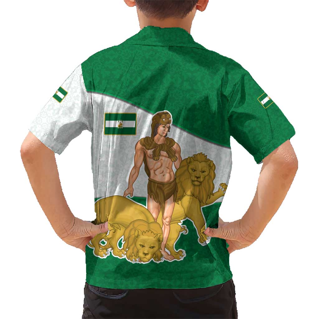 Andalusia Flag Family Matching Short Sleeve Bodycon Dress and Hawaiian Shirt Autonomous Community of Spain - Wonder Print Shop