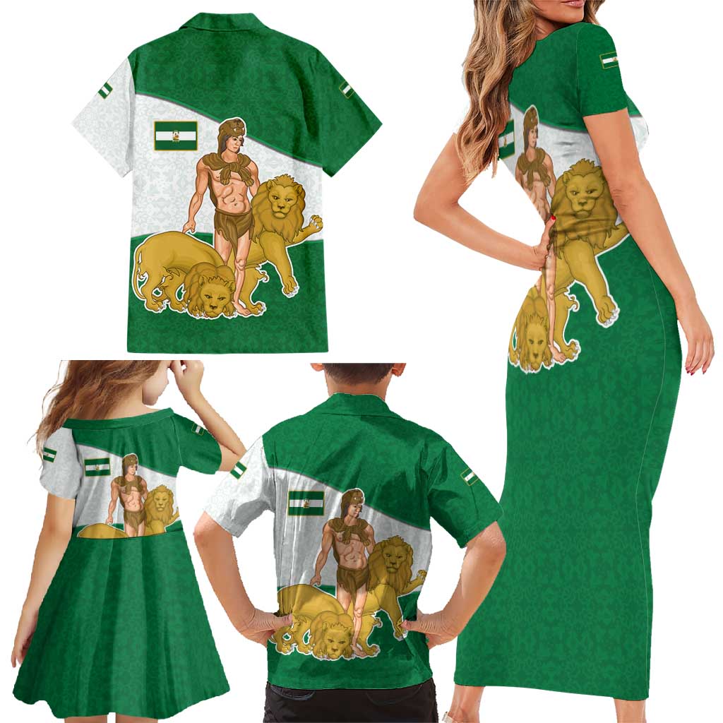 Andalusia Flag Family Matching Short Sleeve Bodycon Dress and Hawaiian Shirt Autonomous Community of Spain - Wonder Print Shop