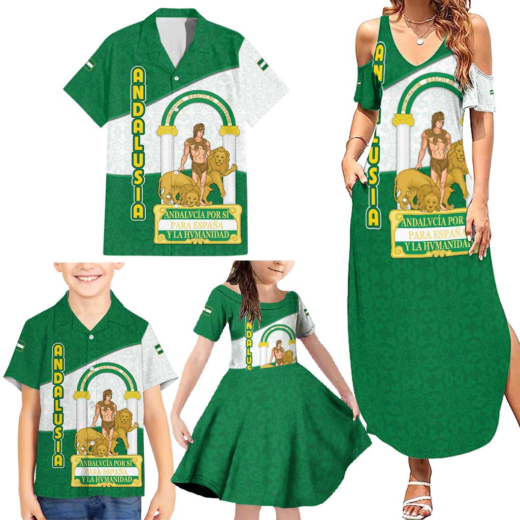 Andalusia Flag Family Matching Summer Maxi Dress and Hawaiian Shirt Autonomous Community of Spain - Wonder Print Shop