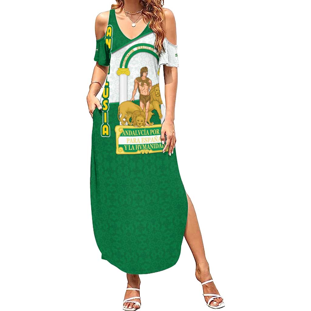 Andalusia Flag Family Matching Summer Maxi Dress and Hawaiian Shirt Autonomous Community of Spain - Wonder Print Shop