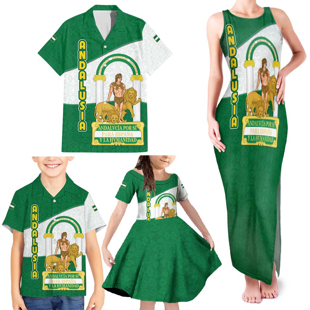 Andalusia Flag Family Matching Tank Maxi Dress and Hawaiian Shirt Autonomous Community of Spain - Wonder Print Shop