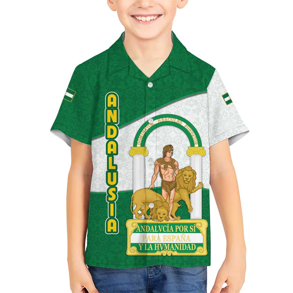 Andalusia Flag Kid Hawaiian Shirt Autonomous Community of Spain - Wonder Print Shop