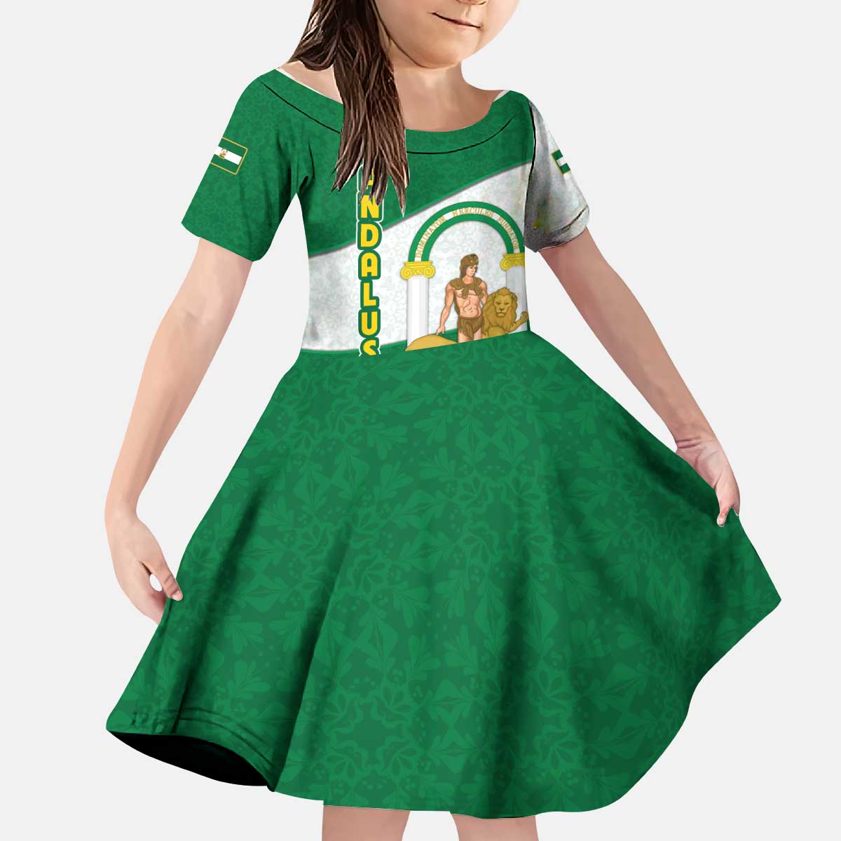 Andalusia Flag Kid Short Sleeve Dress Autonomous Community of Spain - Wonder Print Shop