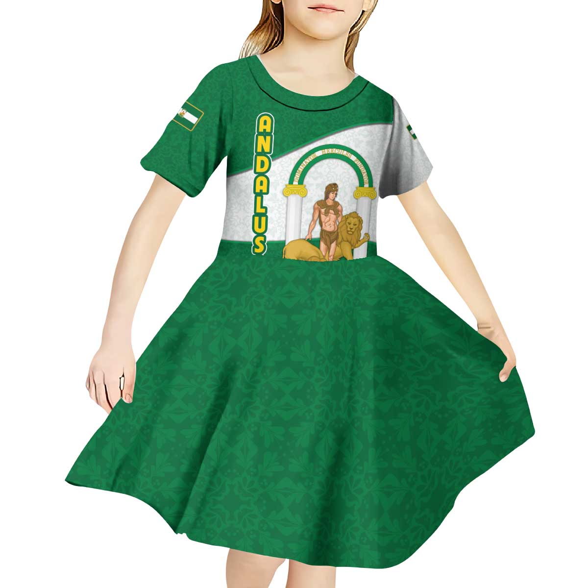 Andalusia Flag Kid Short Sleeve Dress Autonomous Community of Spain - Wonder Print Shop