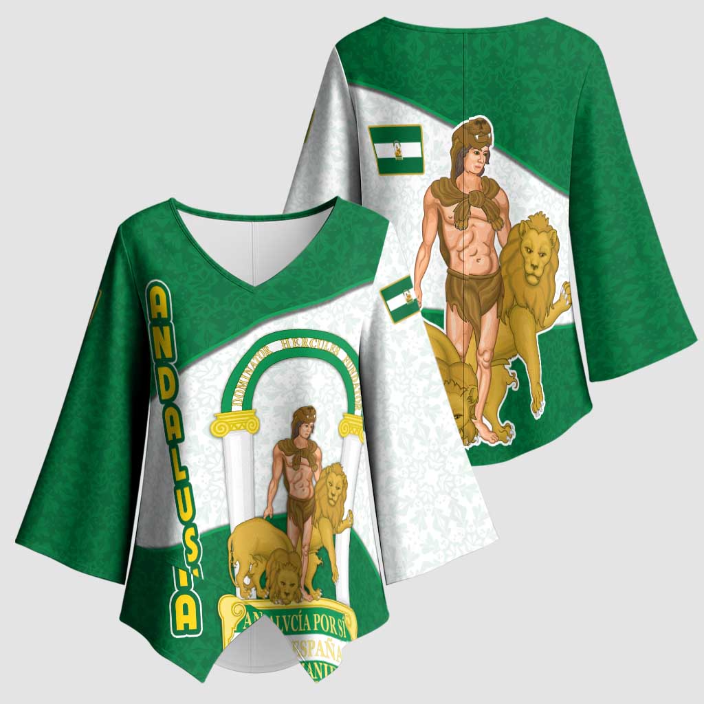 Andalusia Flag Kimono Sleeve Blouse Autonomous Community of Spain - Wonder Print Shop