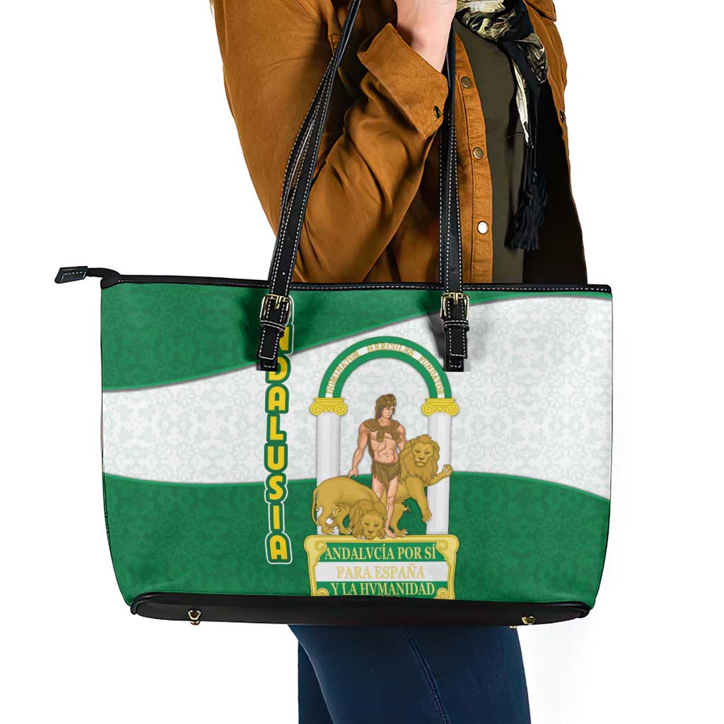 Andalusia Flag Leather Tote Bag Autonomous Community of Spain - Wonder Print Shop