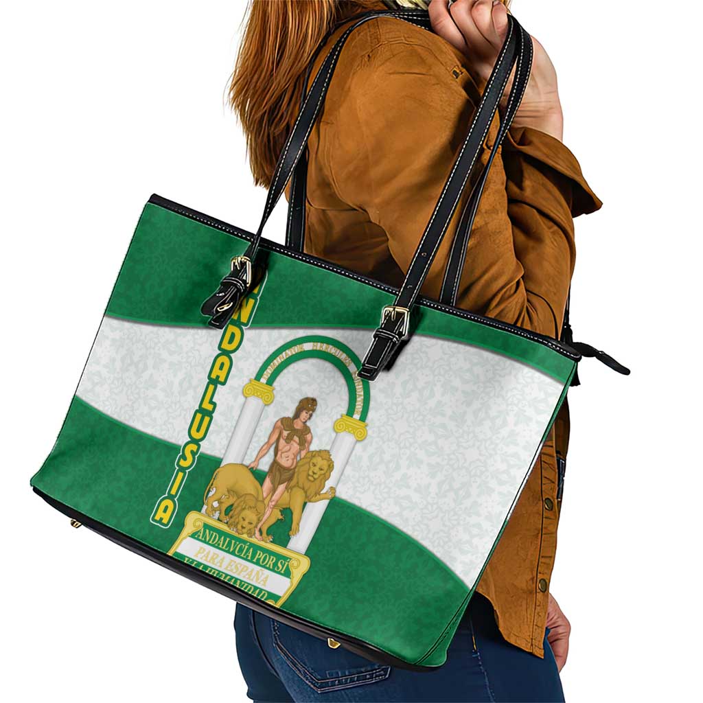 Andalusia Flag Leather Tote Bag Autonomous Community of Spain - Wonder Print Shop