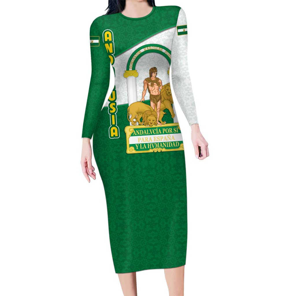 Andalusia Flag Long Sleeve Bodycon Dress Autonomous Community of Spain - Wonder Print Shop