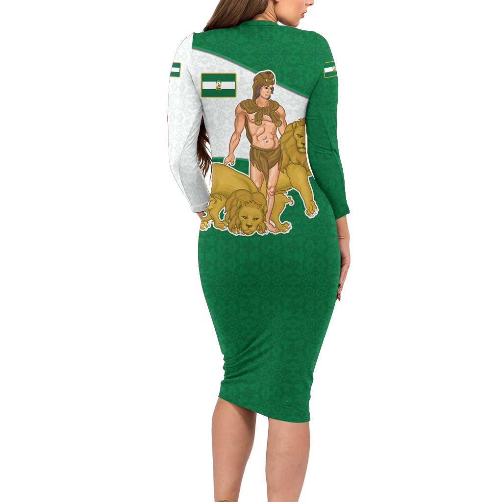Andalusia Flag Long Sleeve Bodycon Dress Autonomous Community of Spain - Wonder Print Shop