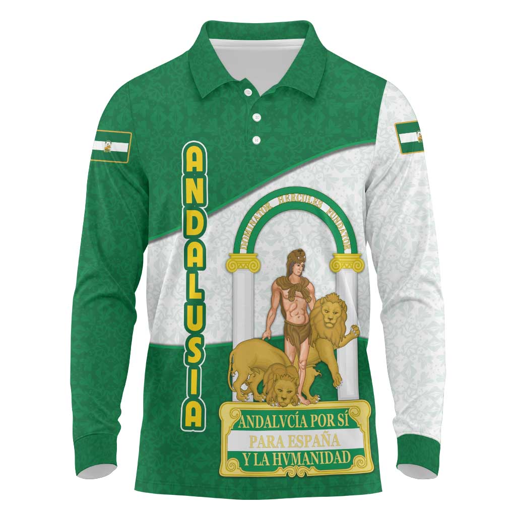 Andalusia Flag Long Sleeve Polo Shirt Autonomous Community of Spain - Wonder Print Shop