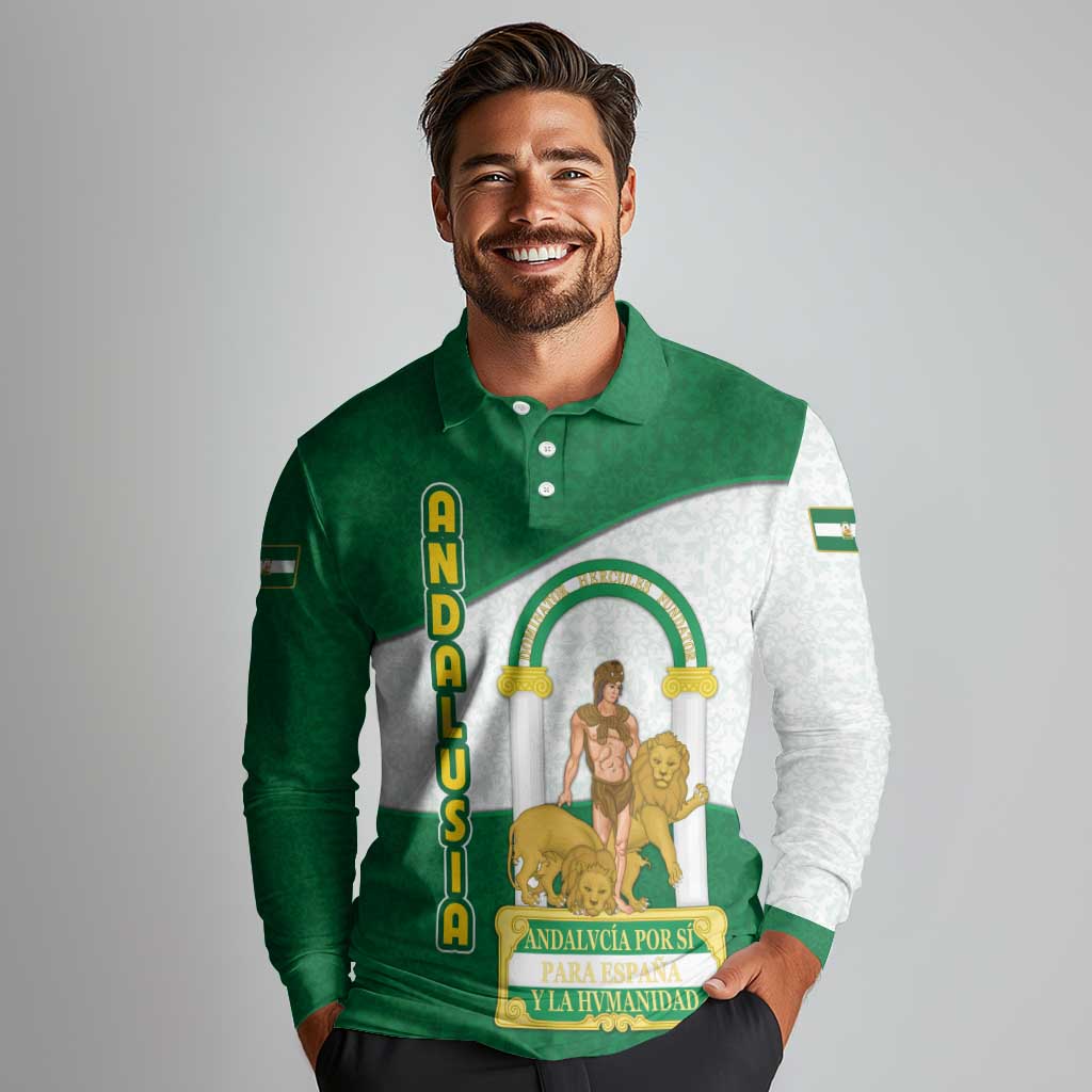 Andalusia Flag Long Sleeve Polo Shirt Autonomous Community of Spain - Wonder Print Shop