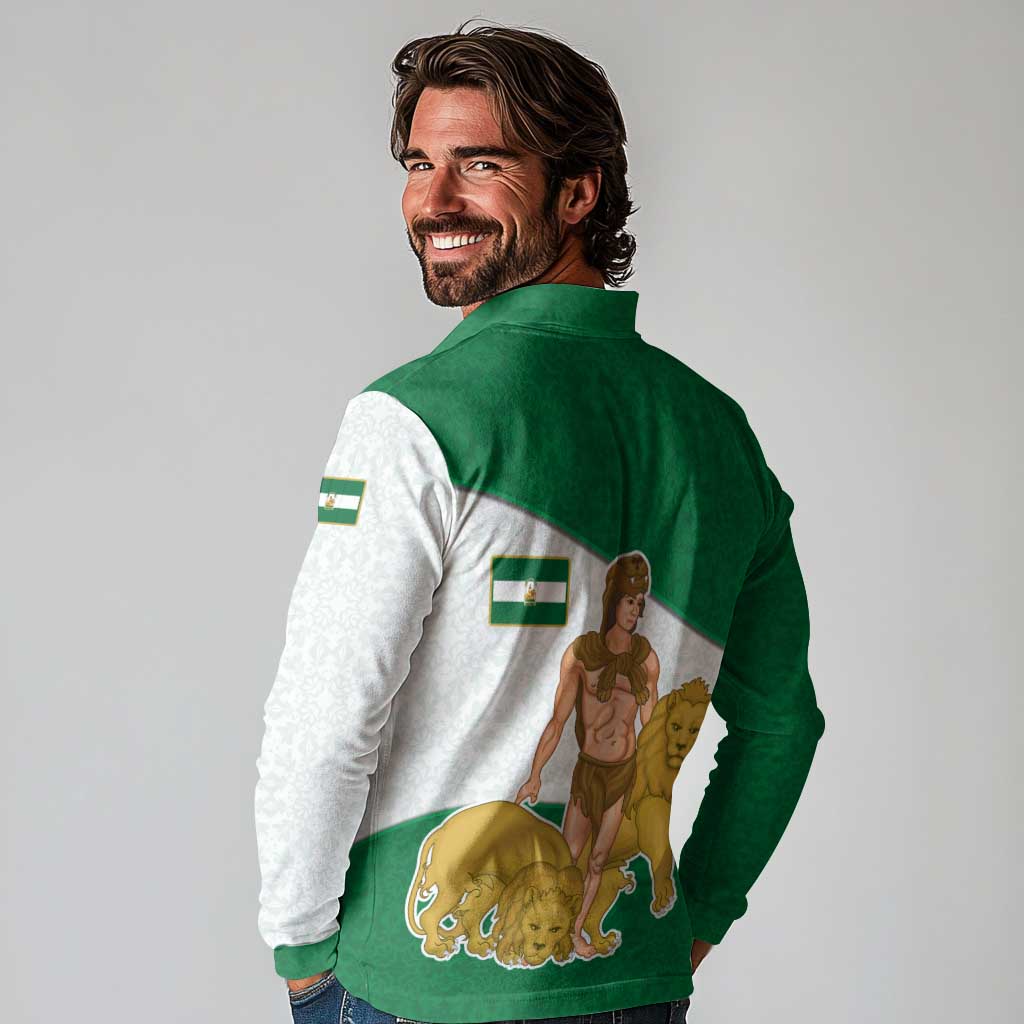 Andalusia Flag Long Sleeve Polo Shirt Autonomous Community of Spain - Wonder Print Shop