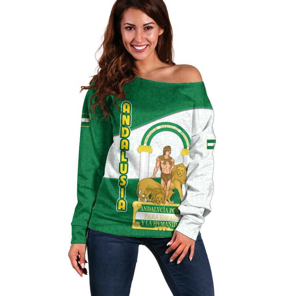 Andalusia Flag Off Shoulder Sweater Autonomous Community of Spain - Wonder Print Shop