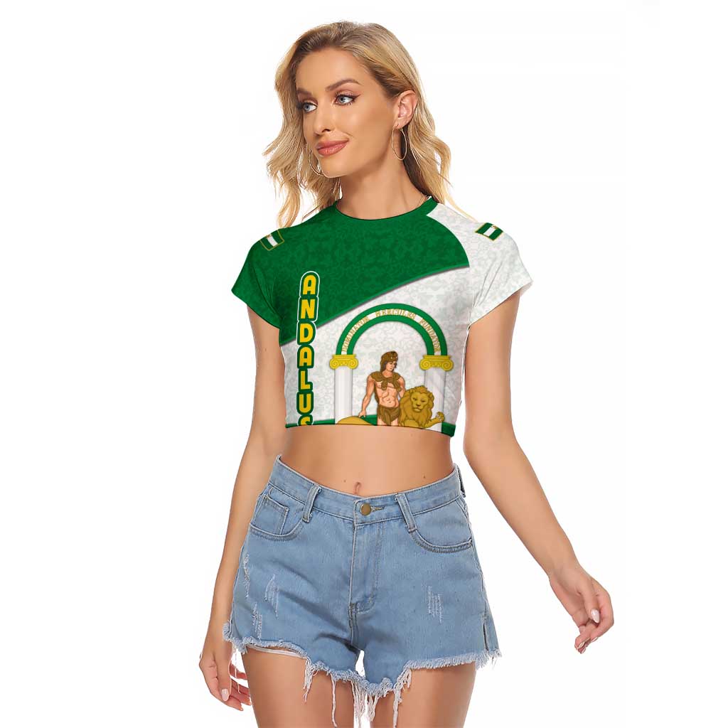 Andalusia Flag Raglan Cropped T Shirt Autonomous Community of Spain - Wonder Print Shop