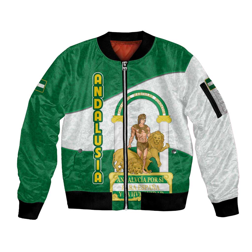 Andalusia Flag Sleeve Zip Bomber Jacket Autonomous Community of Spain - Wonder Print Shop