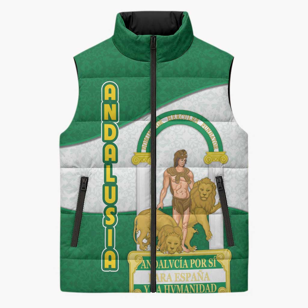 Andalusia Flag Sleeveless Puffer Jacket Autonomous Community of Spain - Wonder Print Shop