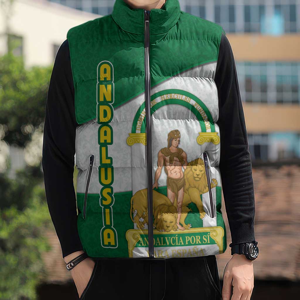 Andalusia Flag Sleeveless Puffer Jacket Autonomous Community of Spain - Wonder Print Shop