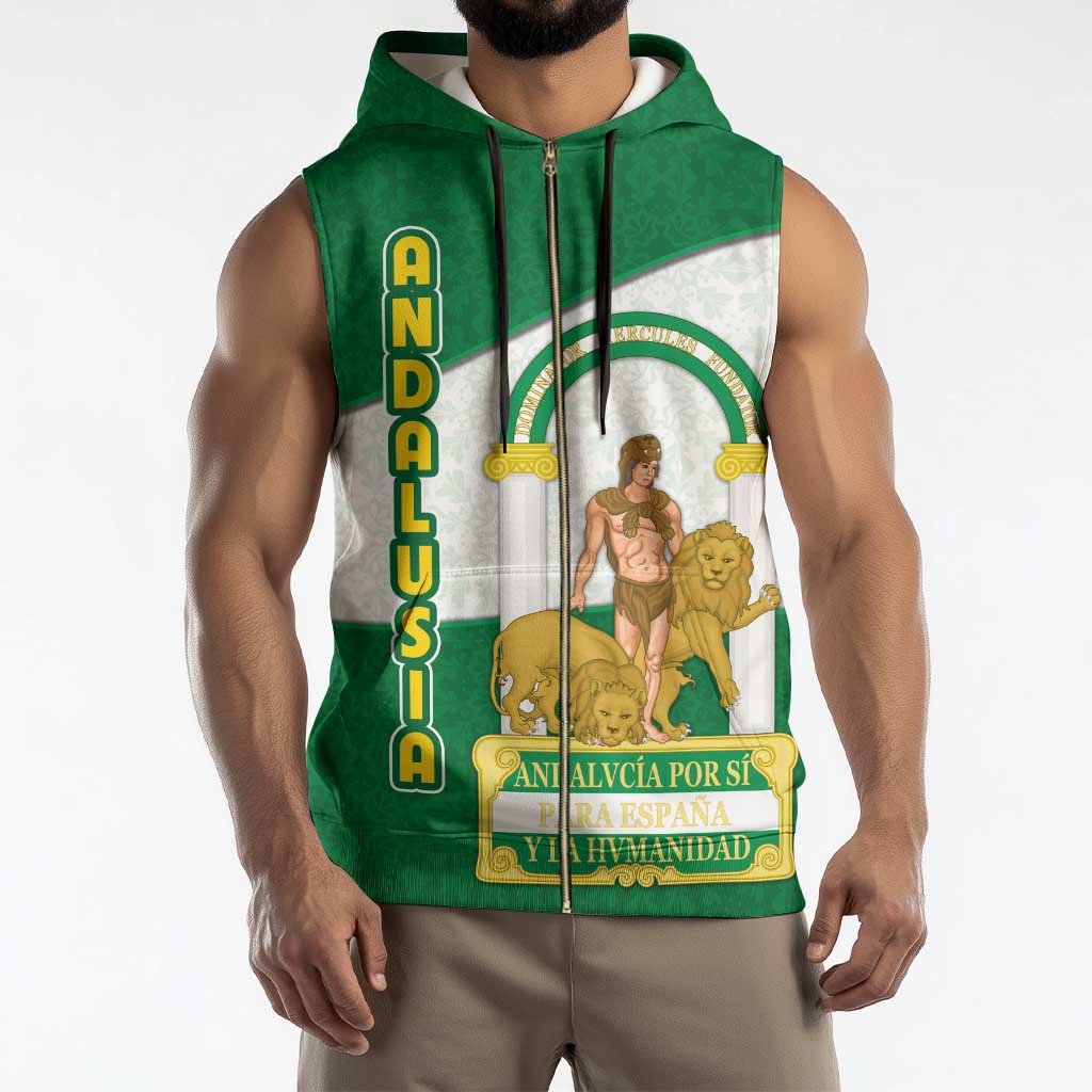 Andalusia Flag Sleeveless Zip Hoodie Autonomous Community of Spain - Wonder Print Shop