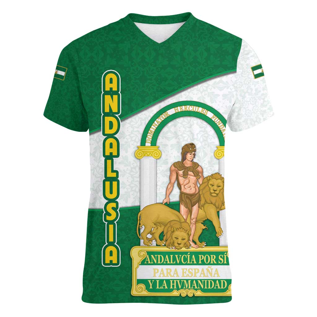 Andalusia Flag Women V-Neck T-Shirt Autonomous Community of Spain - Wonder Print Shop