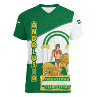 Andalusia Flag Women V-Neck T-Shirt Autonomous Community of Spain - Wonder Print Shop