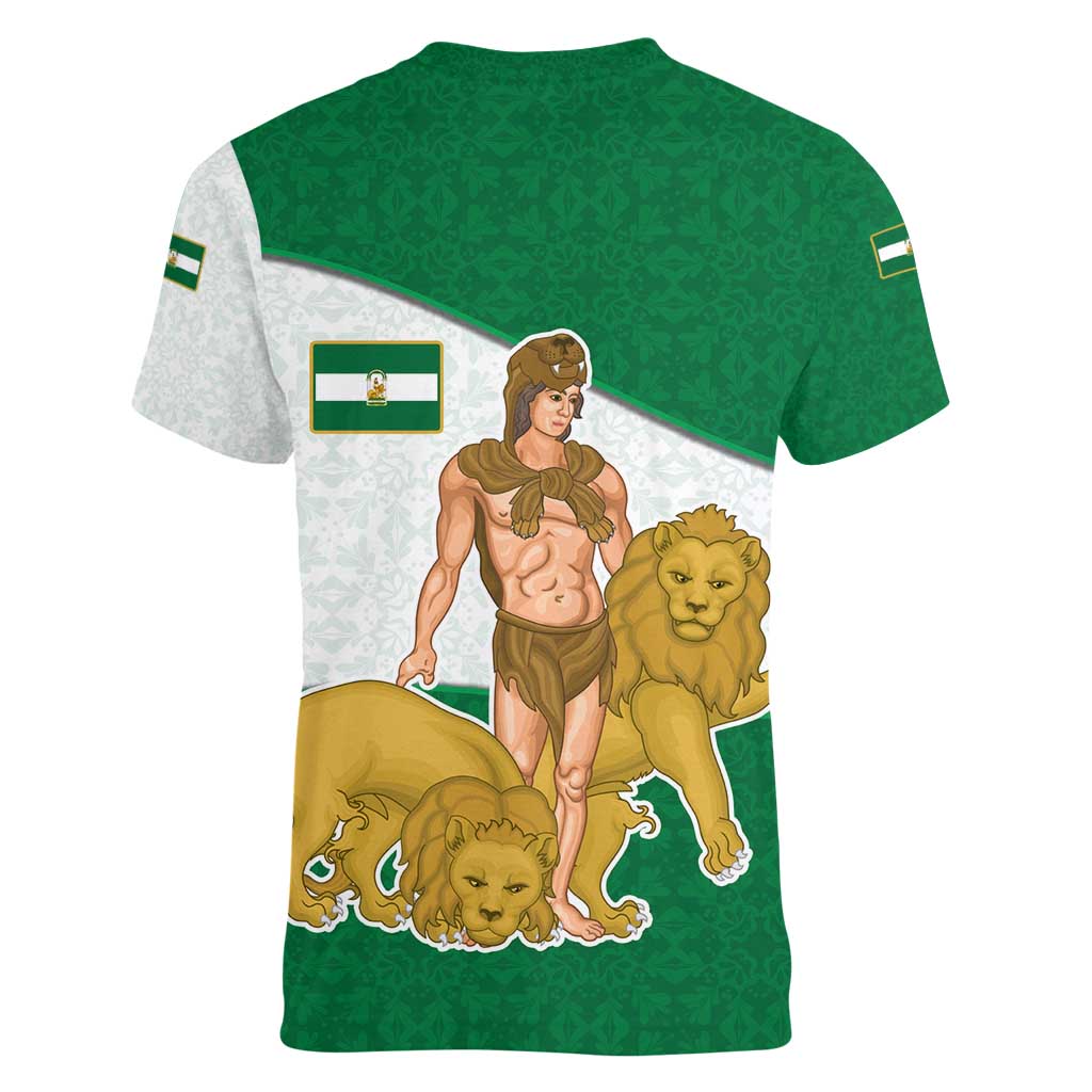 Andalusia Flag Women V-Neck T-Shirt Autonomous Community of Spain - Wonder Print Shop