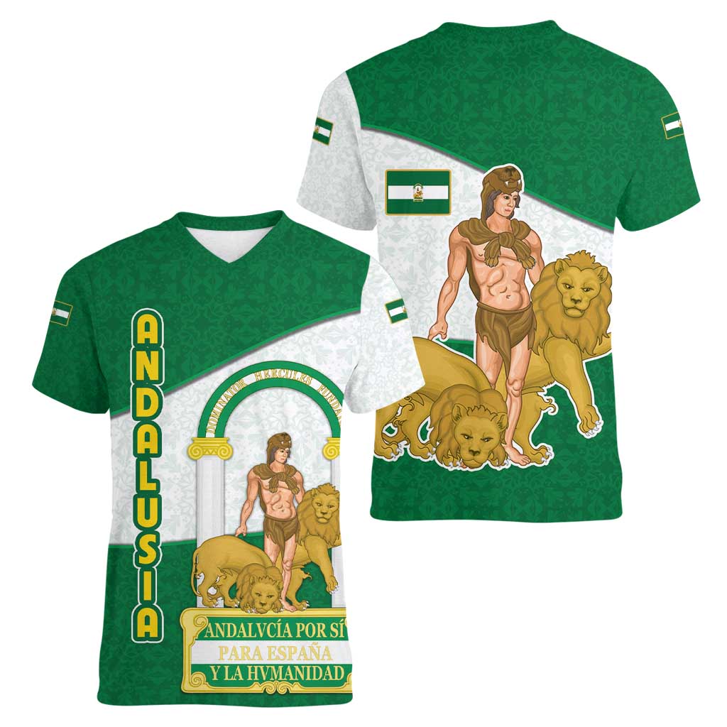 Andalusia Flag Women V-Neck T-Shirt Autonomous Community of Spain - Wonder Print Shop