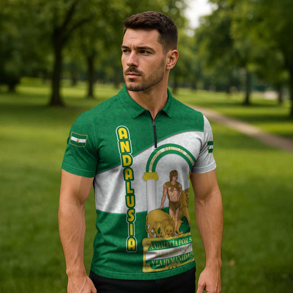 Andalusia Flag Zipper Polo Shirt Autonomous Community of Spain - Wonder Print Shop