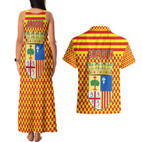 Aragon Flag Couples Matching Tank Maxi Dress and Hawaiian Shirt Autonomous Community of Spain - Wonder Print Shop