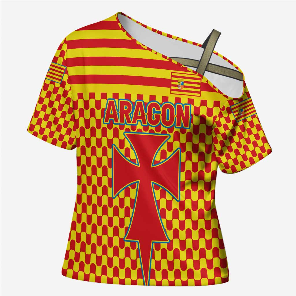 Aragon Flag Cross Shoulder Shirt Autonomous Community of Spain - Wonder Print Shop