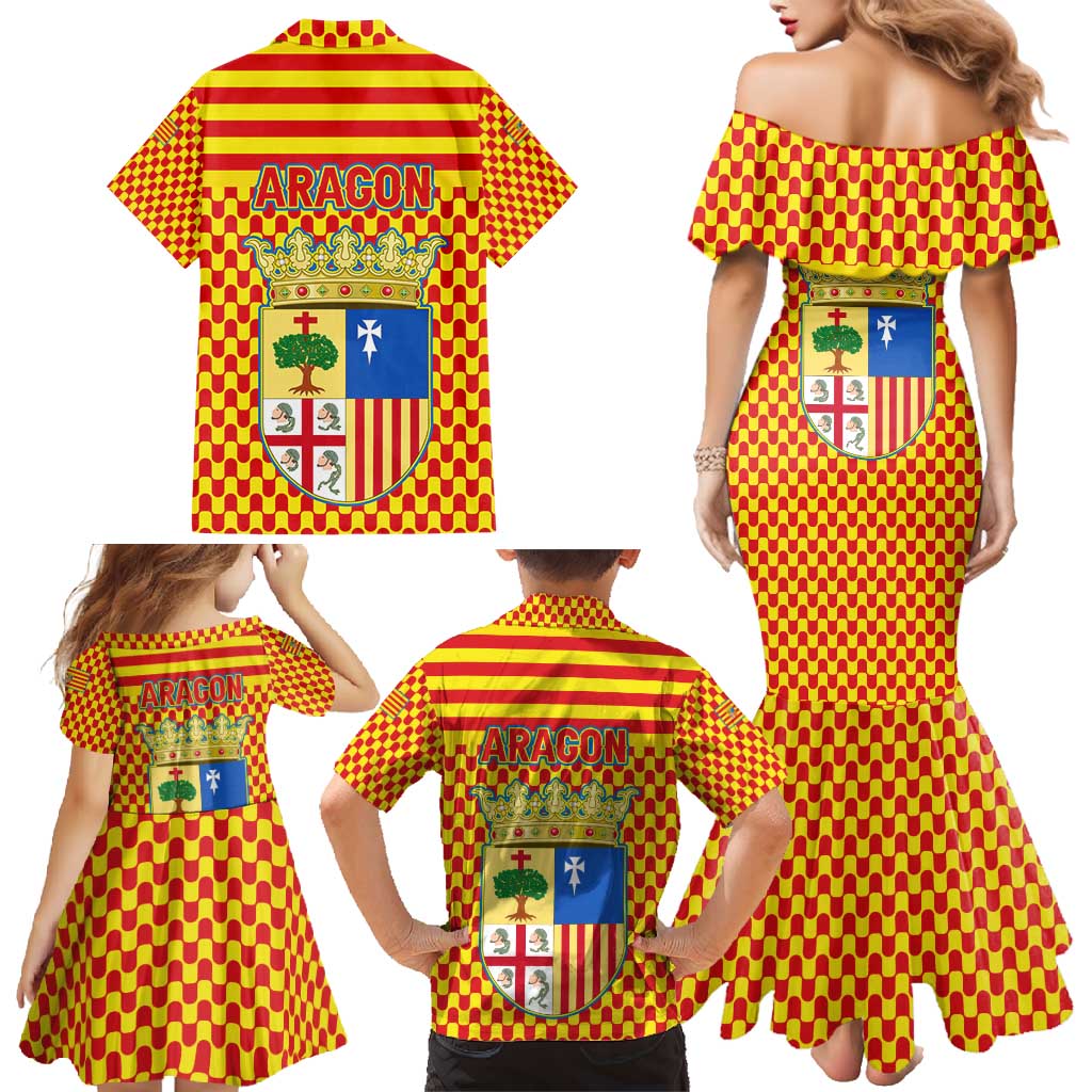 Aragon Flag Family Matching Mermaid Dress and Hawaiian Shirt Autonomous Community of Spain - Wonder Print Shop