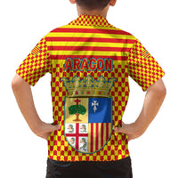 Aragon Flag Family Matching Off The Shoulder Long Sleeve Dress and Hawaiian Shirt Autonomous Community of Spain - Wonder Print Shop