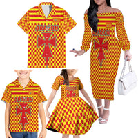 Aragon Flag Family Matching Off The Shoulder Long Sleeve Dress and Hawaiian Shirt Autonomous Community of Spain - Wonder Print Shop