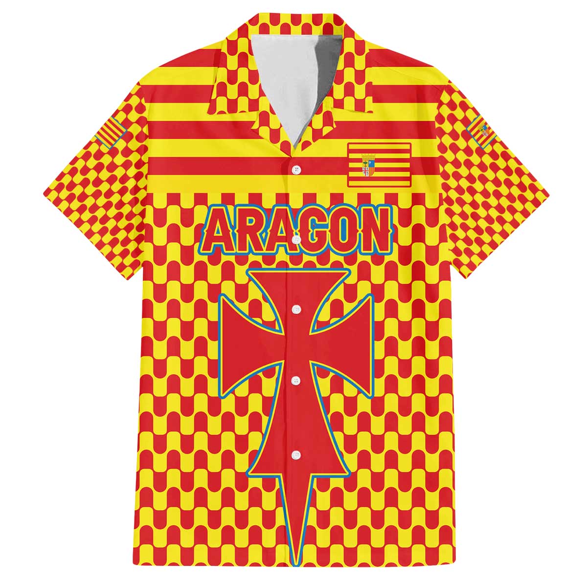 Aragon Flag Family Matching Off The Shoulder Long Sleeve Dress and Hawaiian Shirt Autonomous Community of Spain - Wonder Print Shop