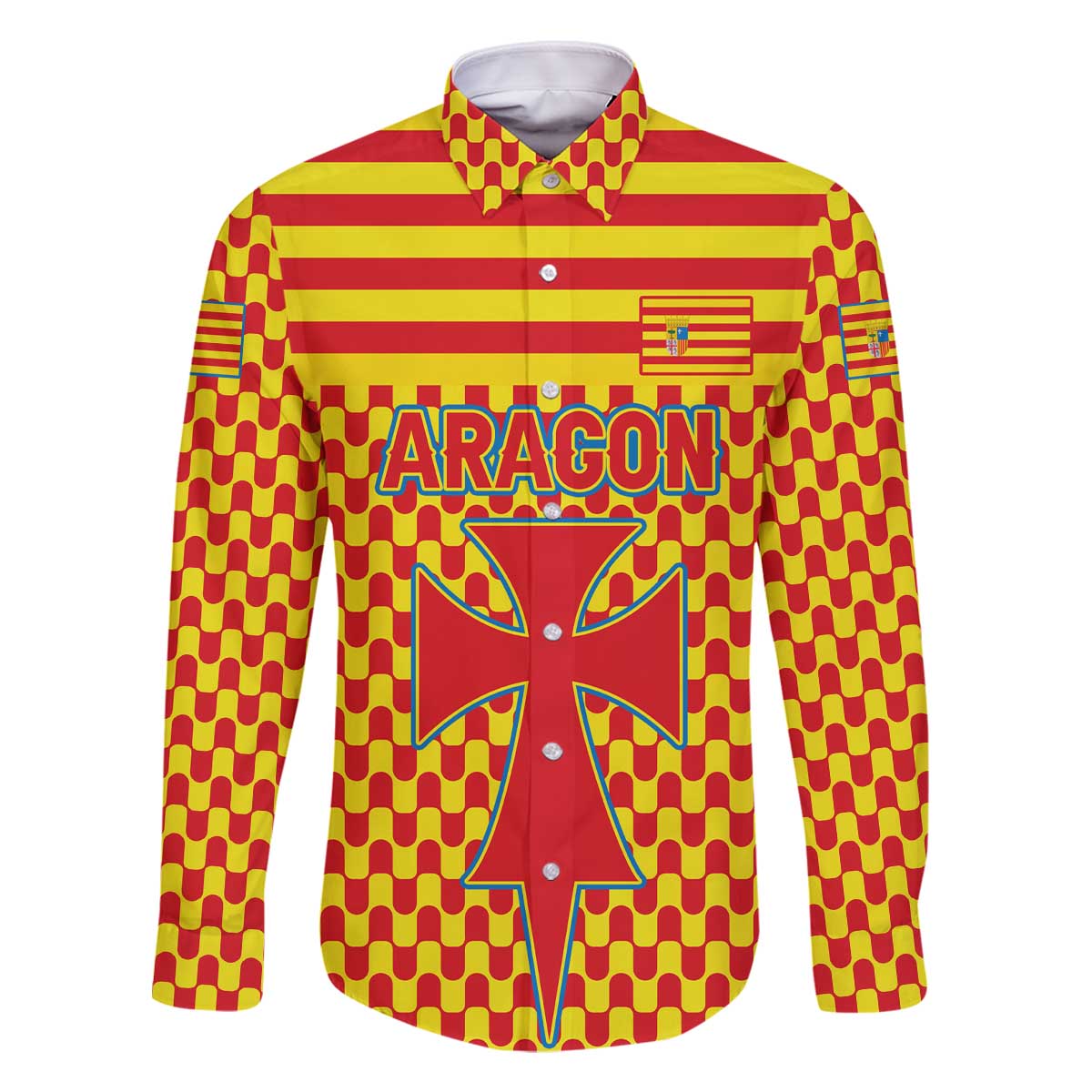 Aragon Flag Family Matching Off The Shoulder Long Sleeve Dress and Hawaiian Shirt Autonomous Community of Spain - Wonder Print Shop