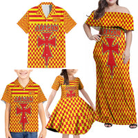 Aragon Flag Family Matching Off Shoulder Maxi Dress and Hawaiian Shirt Autonomous Community of Spain - Wonder Print Shop