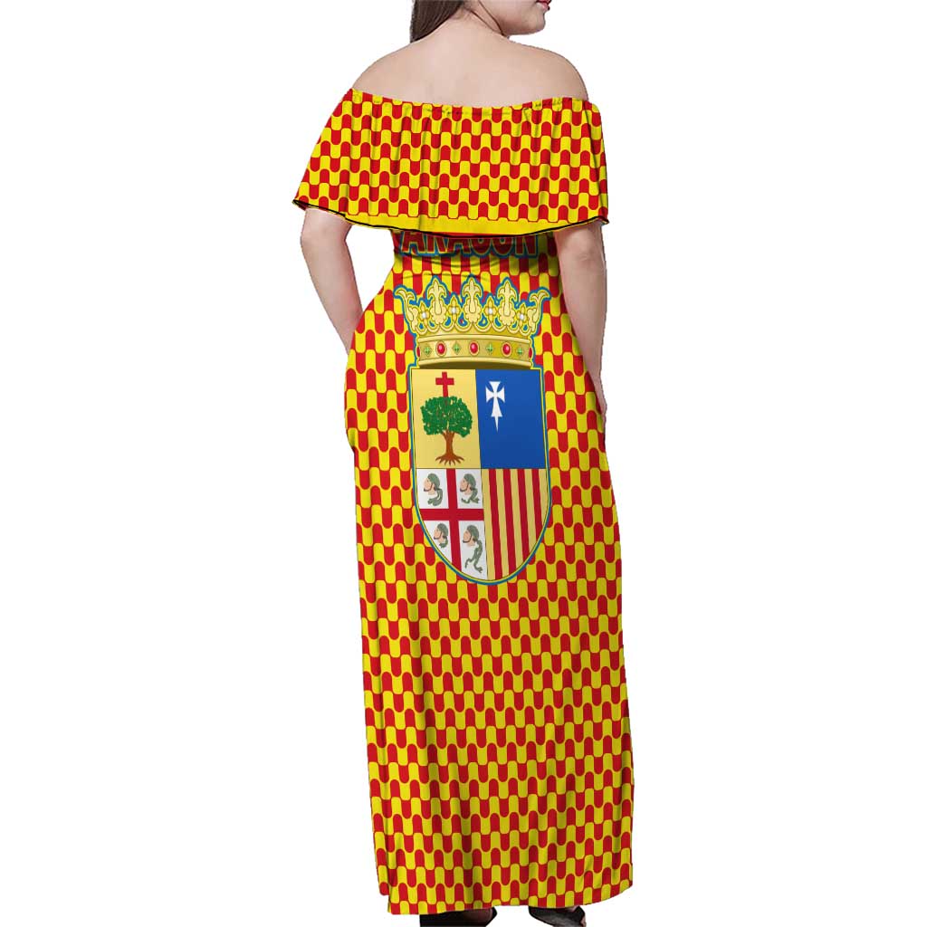 Aragon Flag Family Matching Off Shoulder Maxi Dress and Hawaiian Shirt Autonomous Community of Spain - Wonder Print Shop