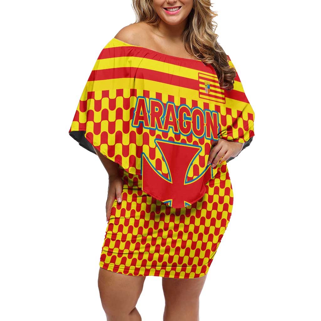 Aragon Flag Family Matching Off Shoulder Short Dress and Hawaiian Shirt Autonomous Community of Spain - Wonder Print Shop