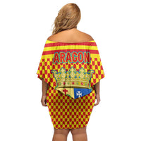 Aragon Flag Family Matching Off Shoulder Short Dress and Hawaiian Shirt Autonomous Community of Spain - Wonder Print Shop