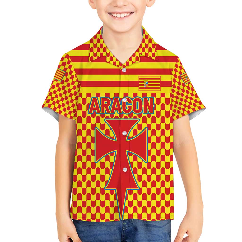 Aragon Flag Family Matching Off Shoulder Short Dress and Hawaiian Shirt Autonomous Community of Spain - Wonder Print Shop