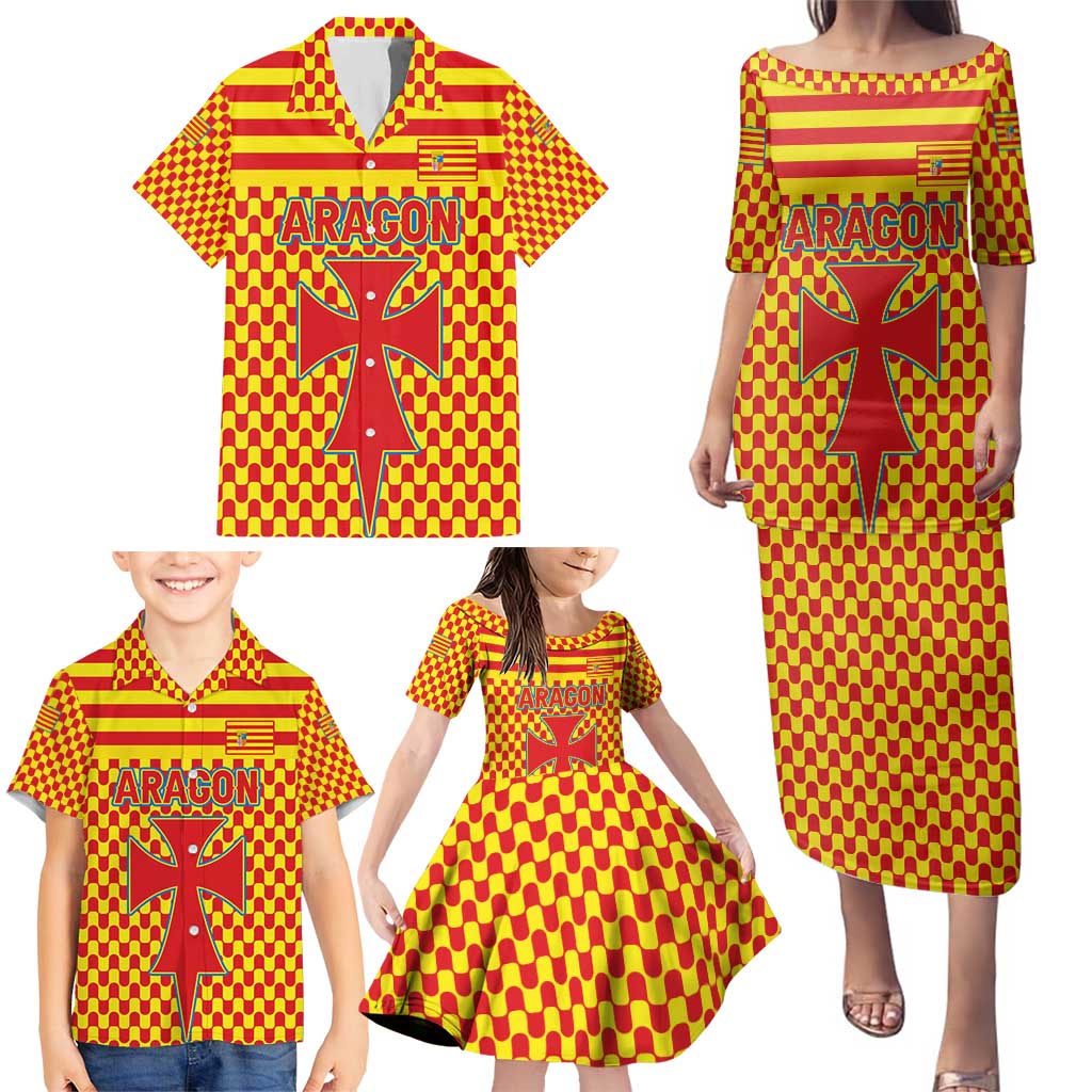 Aragon Flag Family Matching Puletasi and Hawaiian Shirt Autonomous Community of Spain - Wonder Print Shop