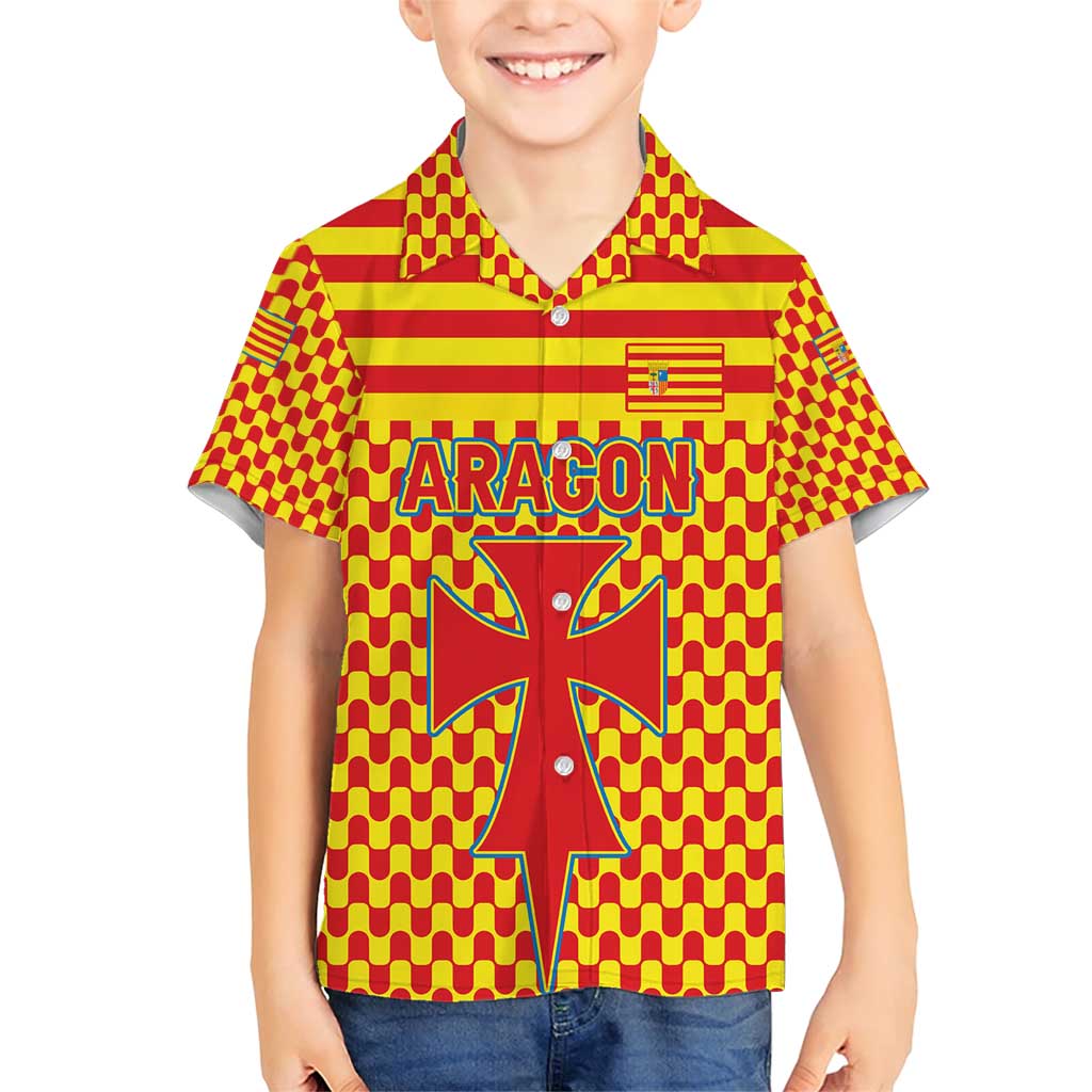 Aragon Flag Family Matching Short Sleeve Bodycon Dress and Hawaiian Shirt Autonomous Community of Spain - Wonder Print Shop