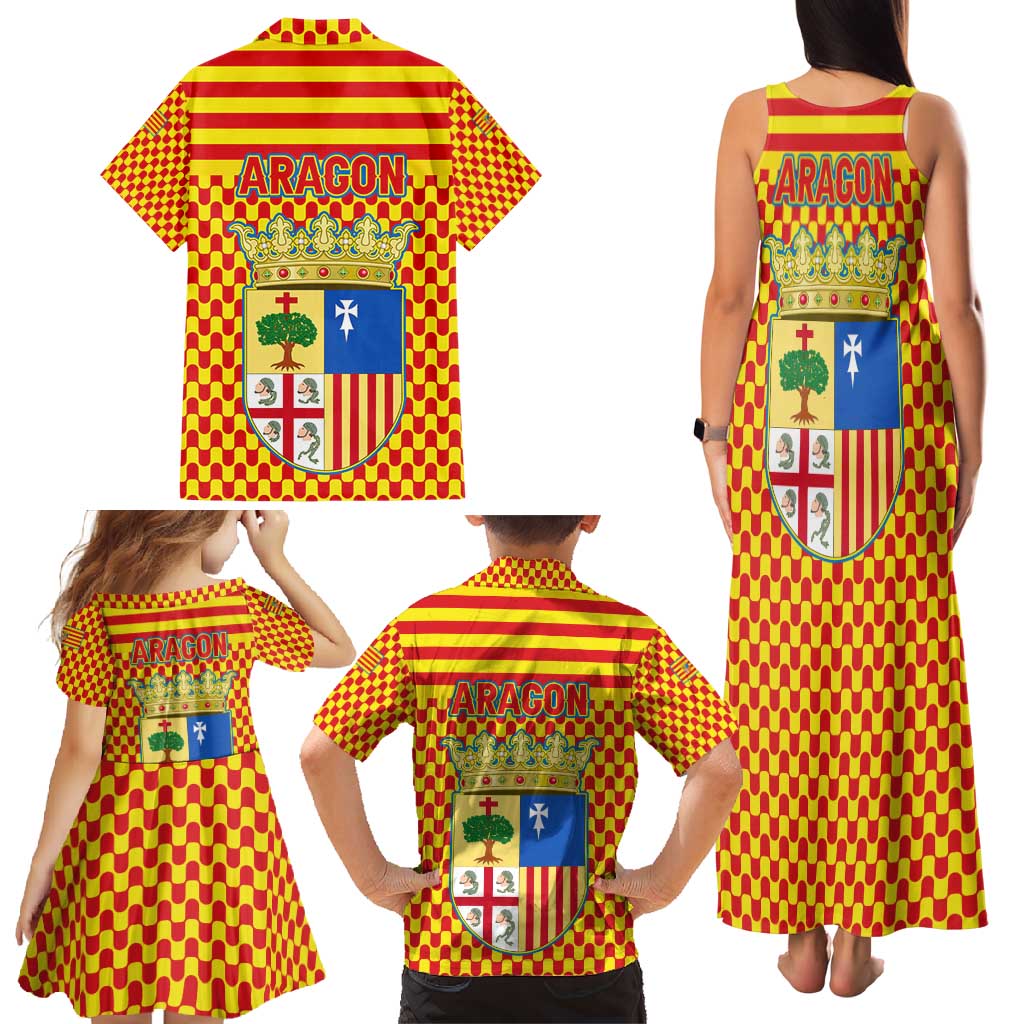 Aragon Flag Family Matching Tank Maxi Dress and Hawaiian Shirt Autonomous Community of Spain - Wonder Print Shop