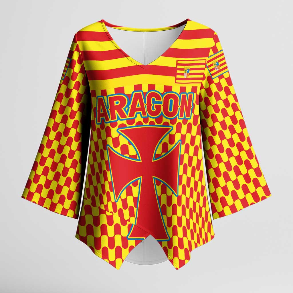 Aragon Flag Kimono Sleeve Blouse Autonomous Community of Spain - Wonder Print Shop