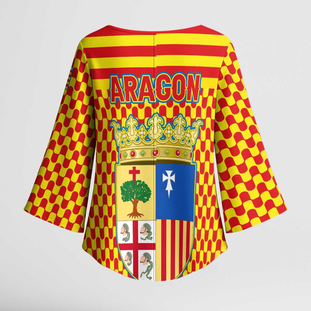Aragon Flag Kimono Sleeve Blouse Autonomous Community of Spain - Wonder Print Shop