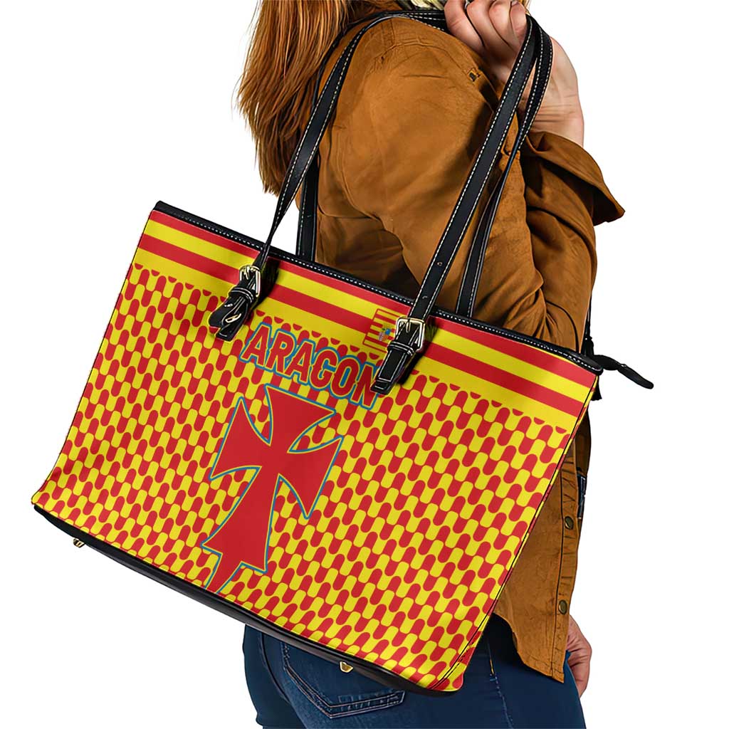 Aragon Flag Leather Tote Bag Autonomous Community of Spain - Wonder Print Shop