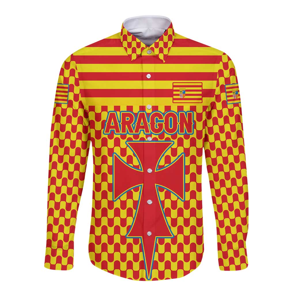 Aragon Flag Long Sleeve Button Shirt Autonomous Community of Spain - Wonder Print Shop