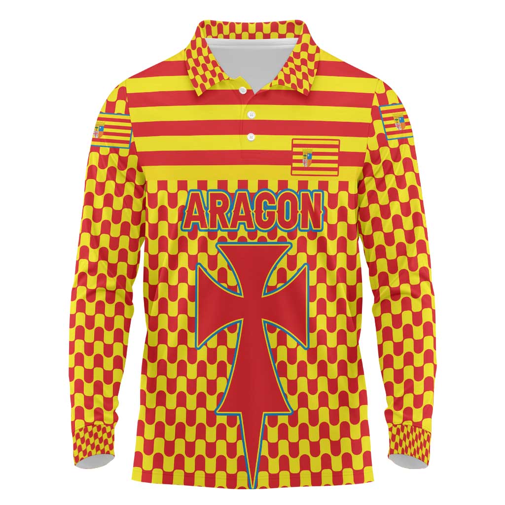 Aragon Flag Long Sleeve Polo Shirt Autonomous Community of Spain - Wonder Print Shop