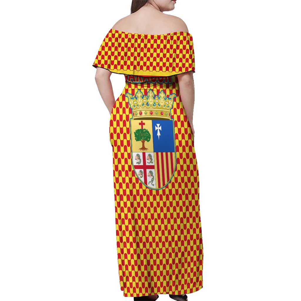 Aragon Flag Off Shoulder Maxi Dress Autonomous Community of Spain - Wonder Print Shop